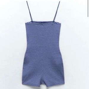 Zara Blue and White Striped Romper